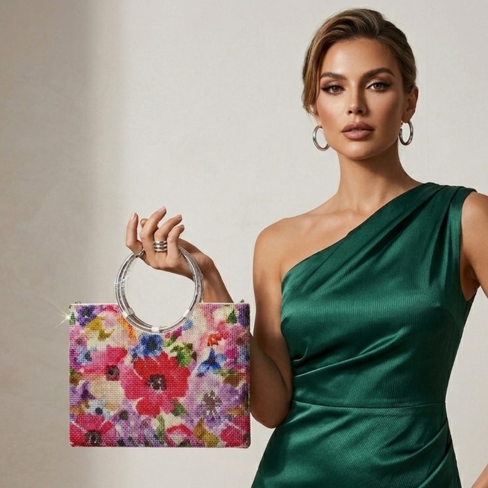 Mundi Floral Crystal Beaded Floral Purse Evening Bag Crossbody NWT Fit Cellphone